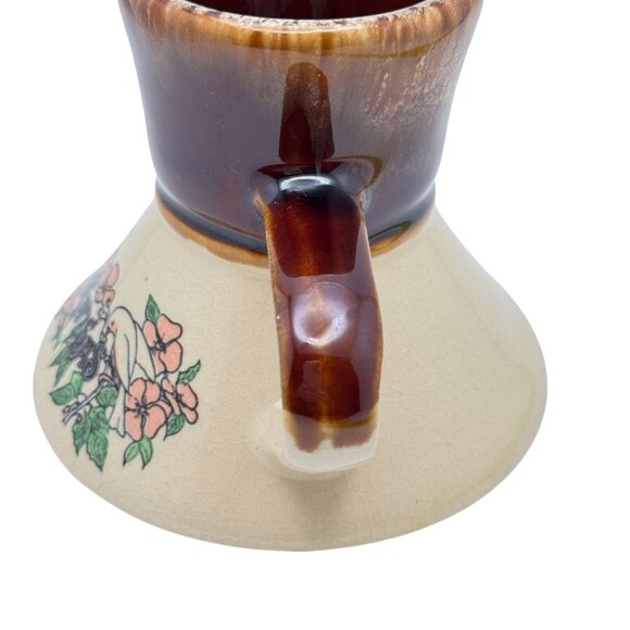 Arkansas Ceramic Pottery Mug Birds Flowers Spill-Proof Brown Beige Vtg 2 - Picture 6 of 8